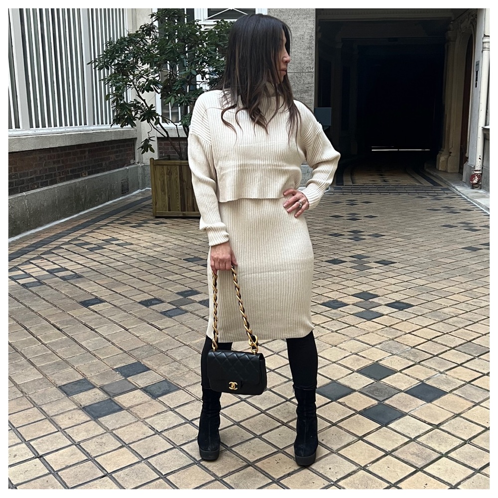 #10 CHIC MADE IN FRANCE 2 PIECES MIDI KNIT DRESS AND MATCHING SWEATER - Picture 4 of 8